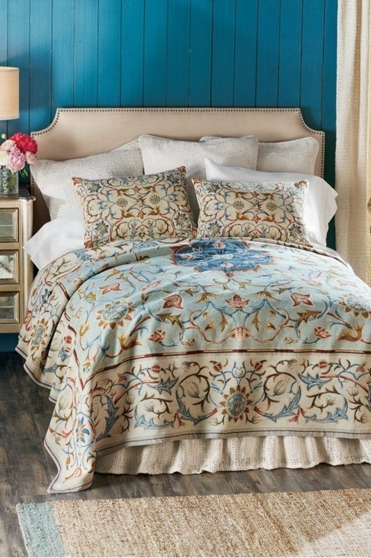 Bedding Set with Floral Medallion Print and Nailhead Trim