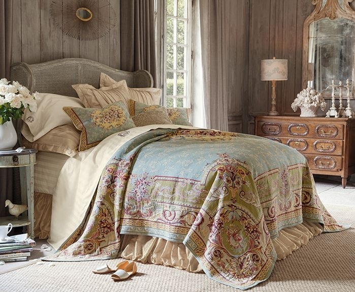 Bedding Set with Tapestry Floral Quilt and Ruffled Skirt