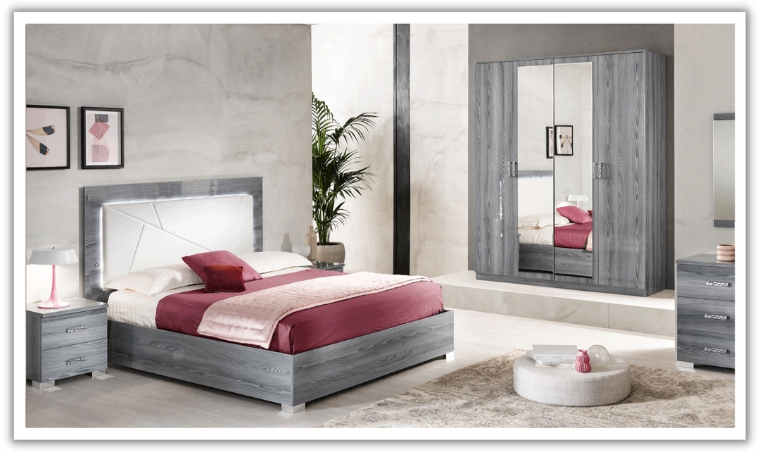 Bedroom Furniture Set featuring Gray Wood Grain and Wardrobe