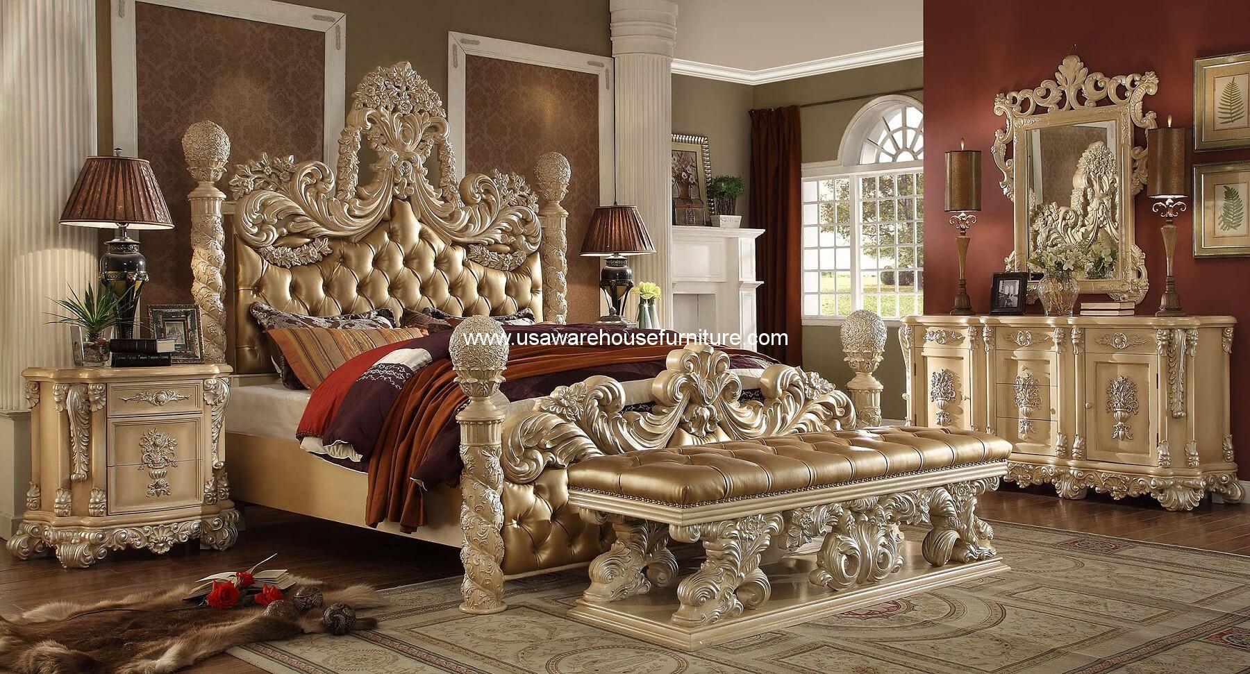 Bedroom Set: Champagne Gold Finish Victorian Palace Bed Set