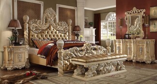 Bedroom Set: Champagne Gold Finish Victorian Palace Bed Set