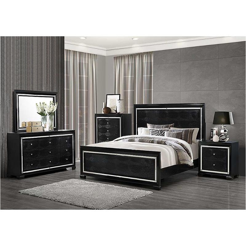 Bedroom Set in Metallic Black with Crocodile Panels