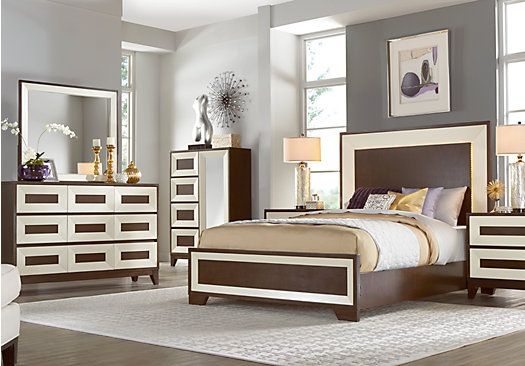 Bedroom Set including Two-Tone Panels and Cherry Wood Framing