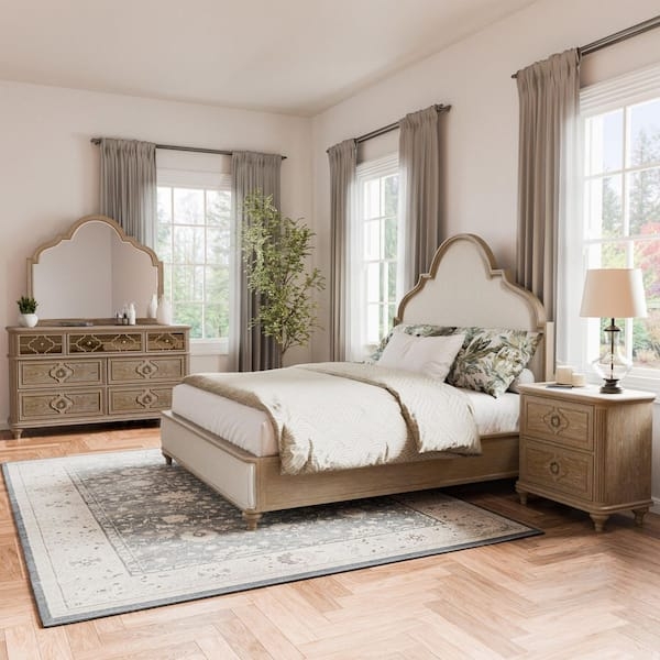 Bedroom Set: Mirrored Drawer Inlays and Rustic Oak Wood