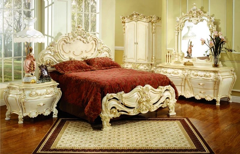 Bedroom Set: Ruby Red Damask Victorian Bedroom Furniture Set