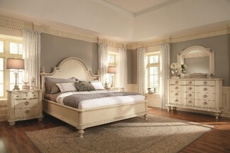 Bedroom Set: Silver Metallic Accents Arched Upholstered Bed