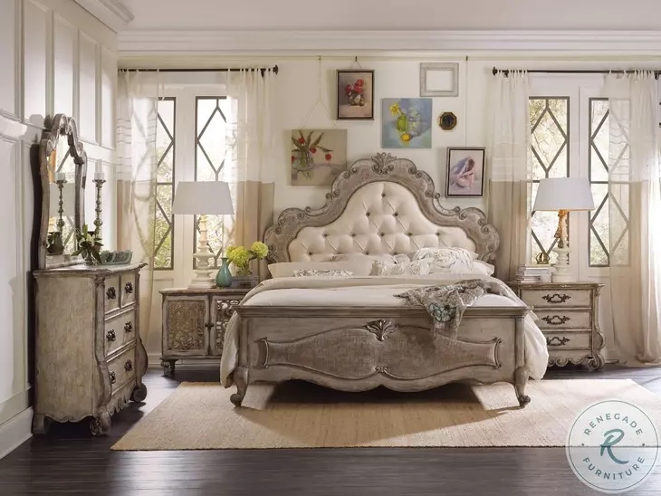 Bedroom Set: Tufted Headboard with Distressed Antique Linen