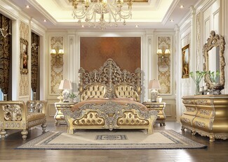 Bedroom Set: Tufted Leather Look Victorian King Bedroom Set