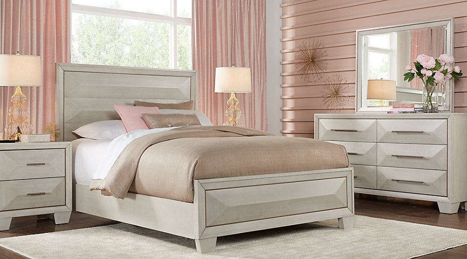 Bedroom Set with Faceted Panel Design and Geometric Silhouettes