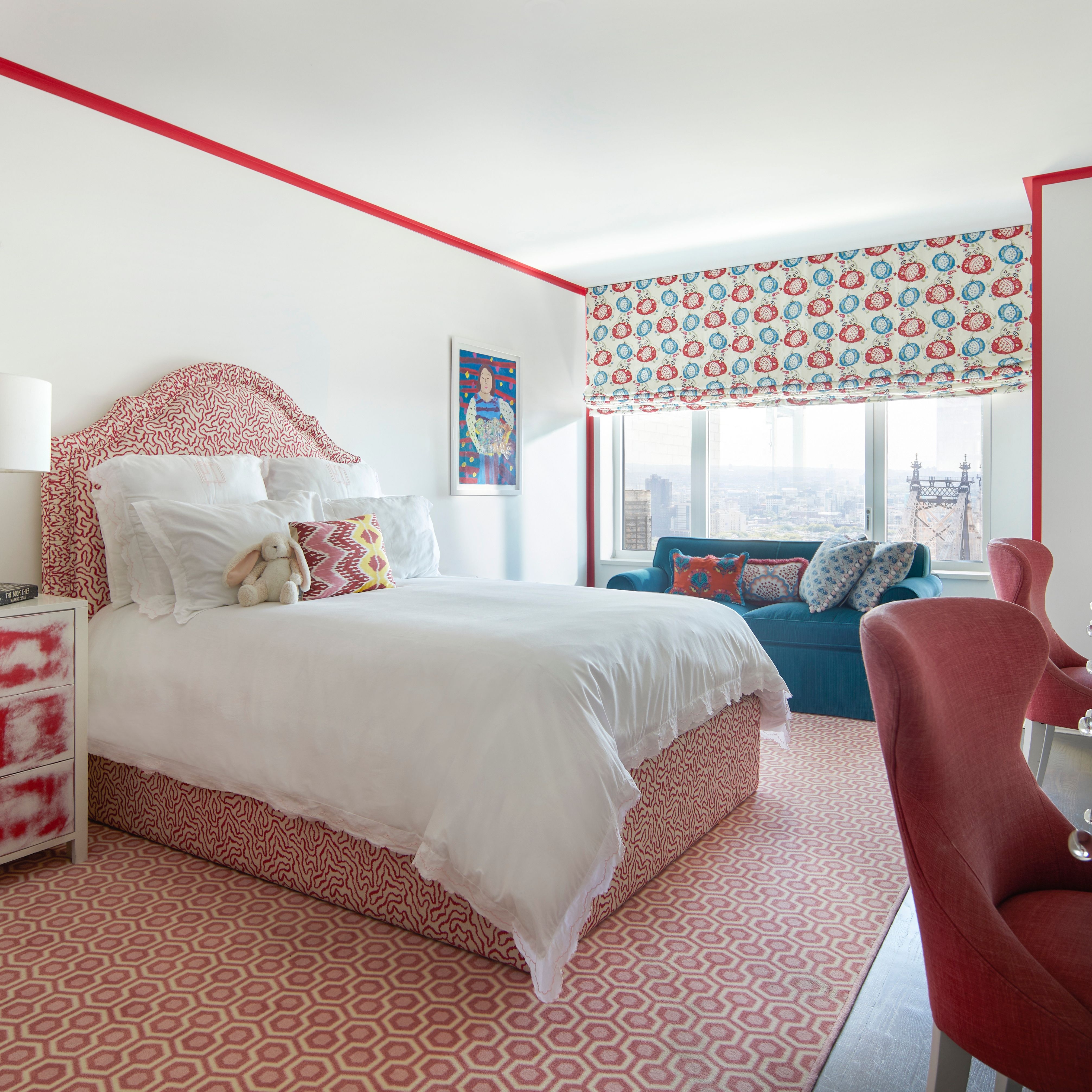 Bedroom Set with Tape Trim Border and Red Tape Trim Wall Decor