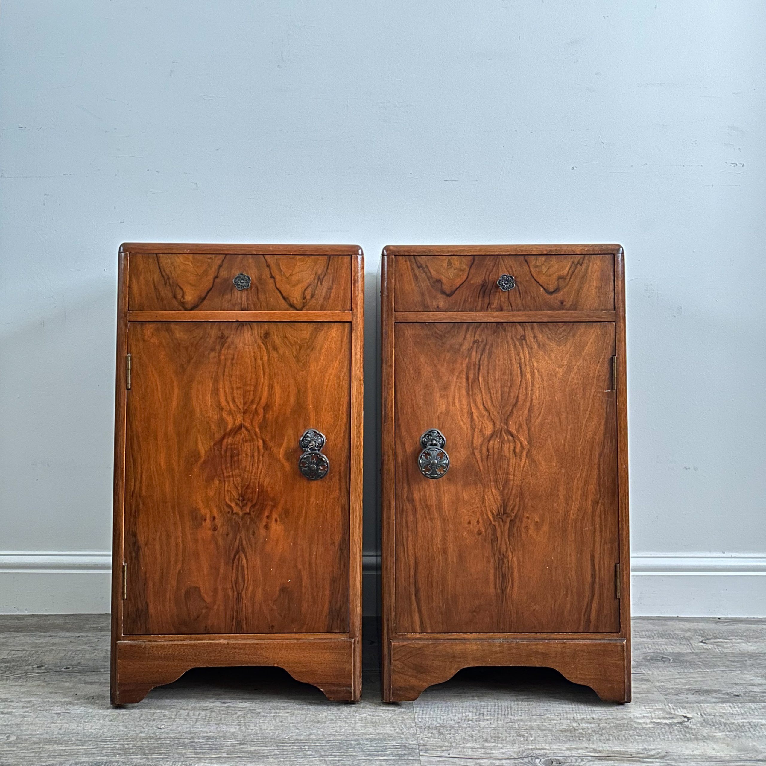 Bedside Cabinet featuring Arched Plinth Base and Burl Grain