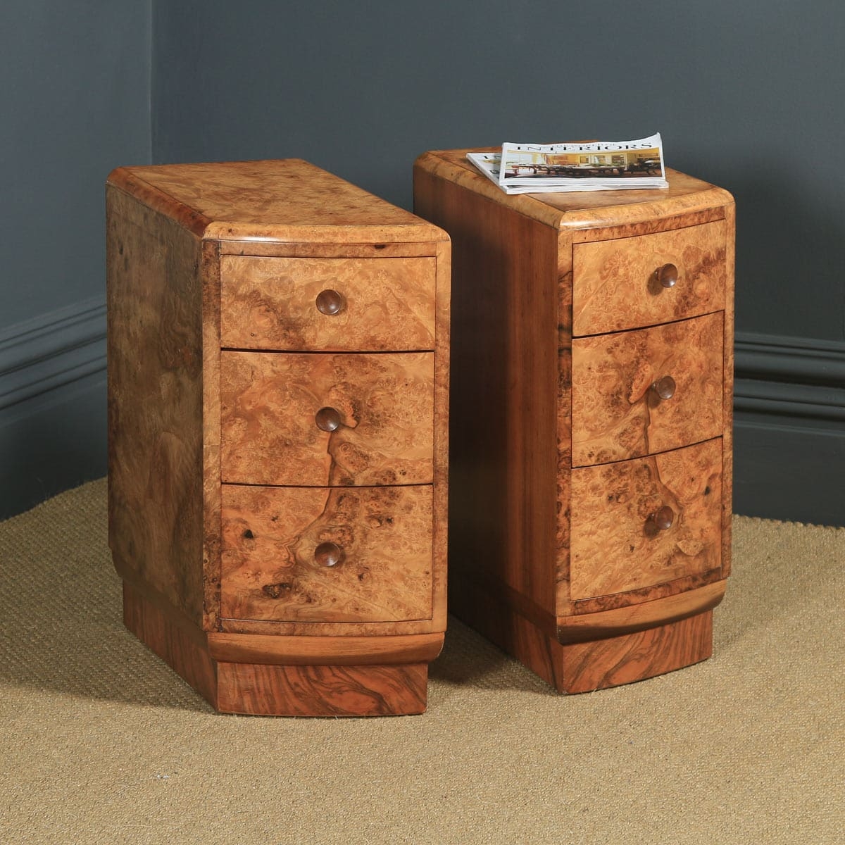 Bedside Chest with Rounded Corners and Burr Walnut Grain