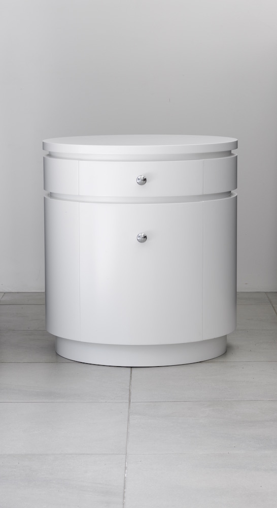Bedside Table Horizontal Channels White Round Bedside Table