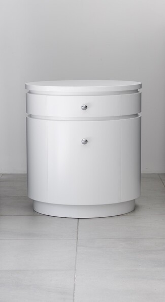 Bedside Table Horizontal Channels White Round Bedside Table