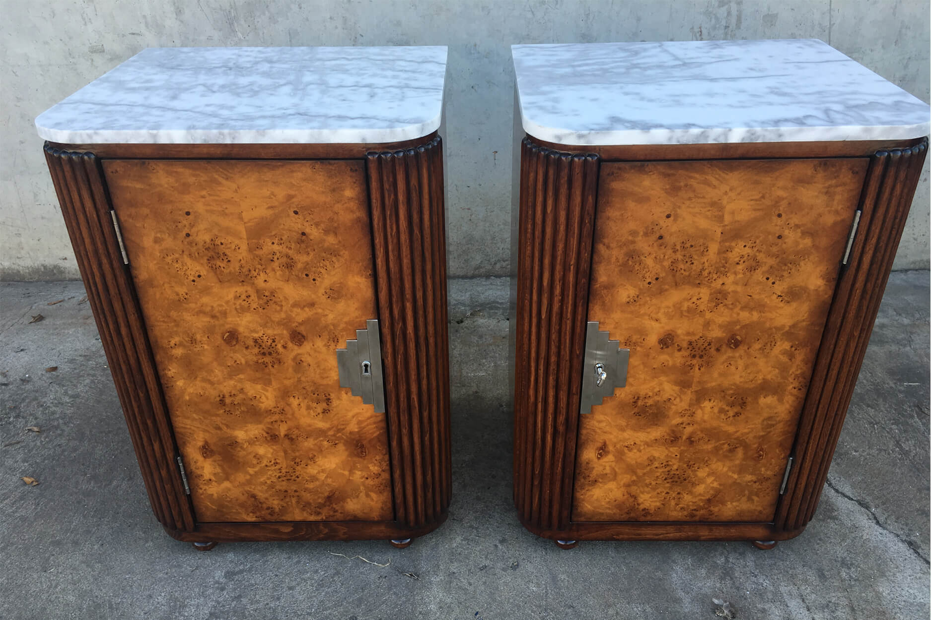 Bedside Table with Fluted Corners and Stepped Hardware