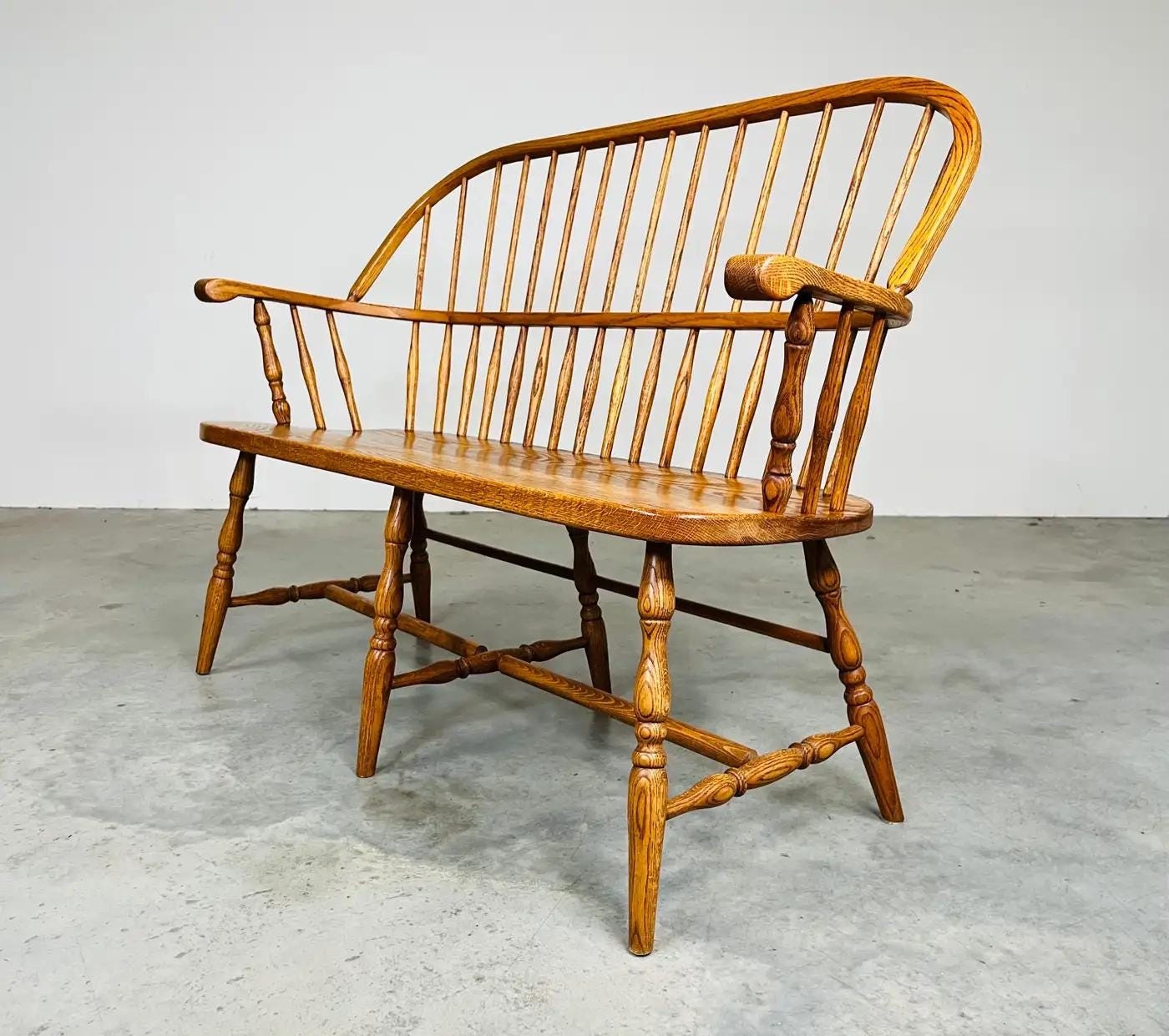 Bench Settee Colonial Revival Honey Oak Wood Seat Seating