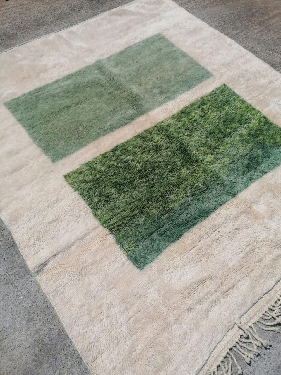 Berber Rug Shaggy Dual Tone Green Color Blocked Geometry