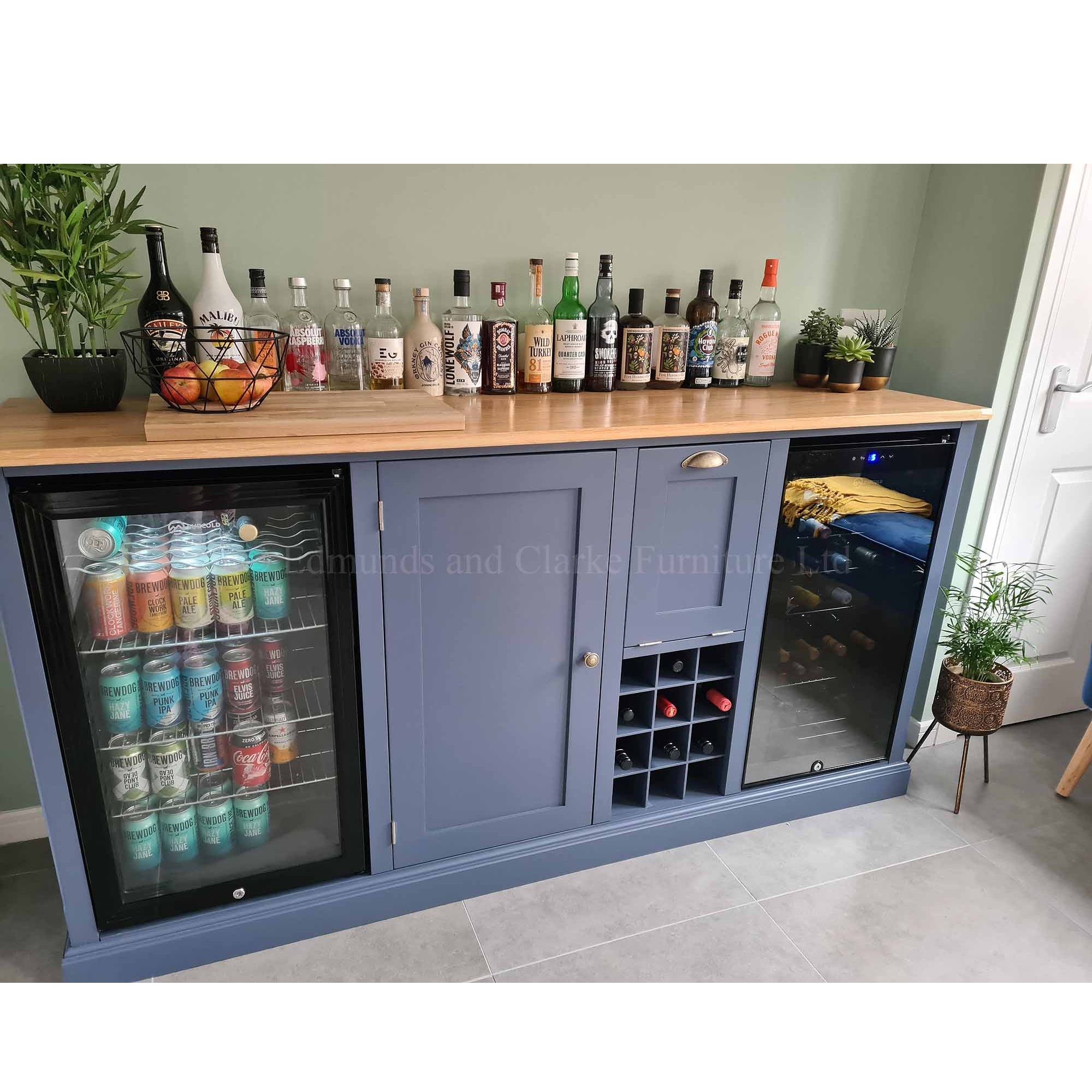 Beverage Credenza: Dual Cooling Zones and Slate Blue Finish