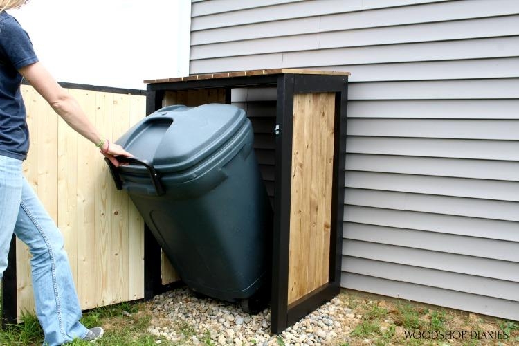 Bin Enclosure Natural Wood Planked Top Modern Bin Screen