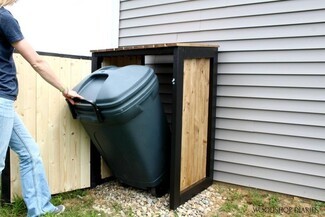 Bin Enclosure Natural Wood Planked Top Modern Bin Screen