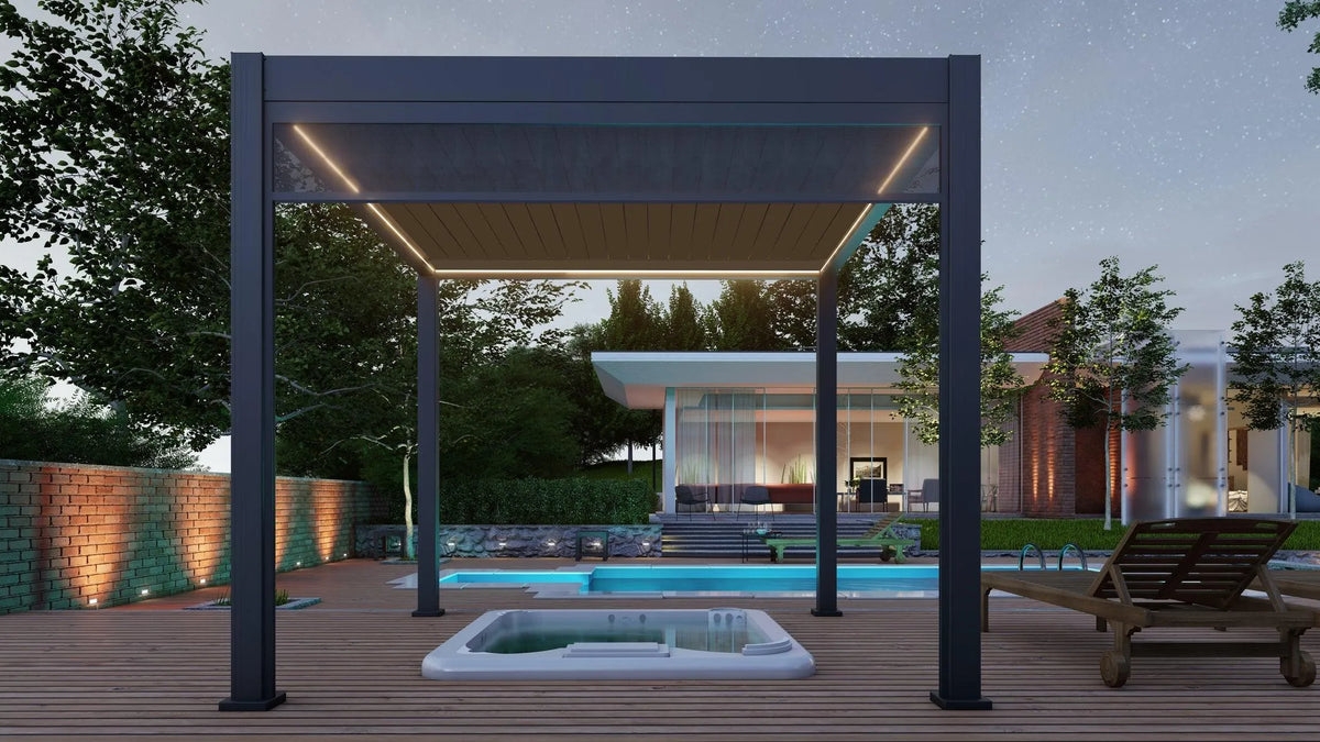 Bioclimatic Pergola with Integrated LED Lighting Matte Black