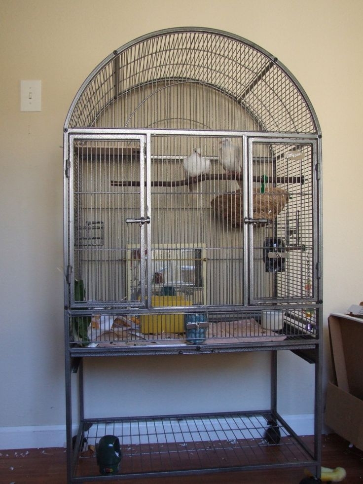 Bird Cage with Pewter Grey Finish and Domed Pigeon Cage Stand