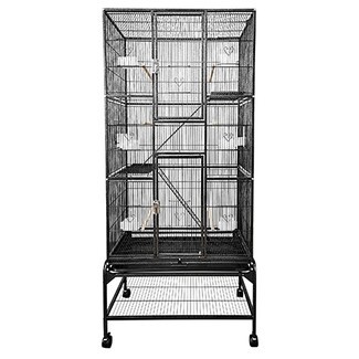 Bird Cage with Storage Shelf and Multi-Level Bird Enclosure with Wheels
