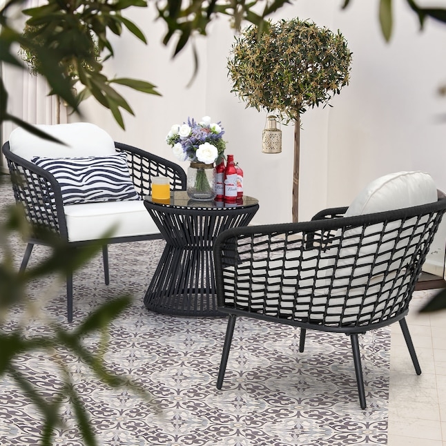 Bistro Set with Woven Rope Detail and Ribbed Pedestal Table