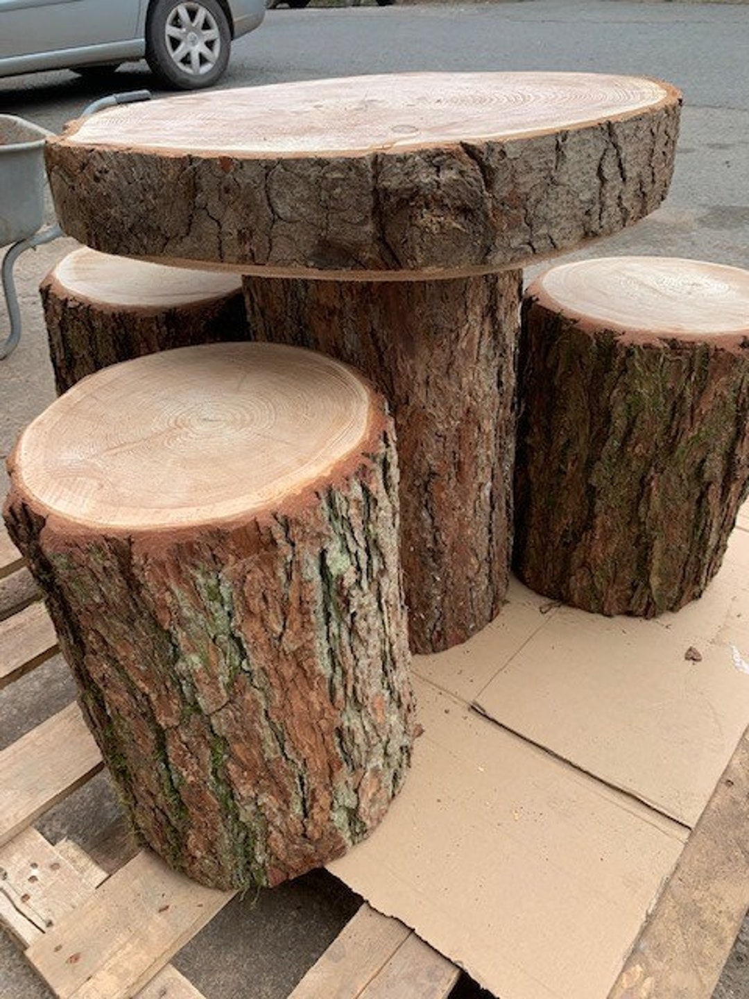 Bistro Set Wood Growth Rings Rustic Log Garden Set