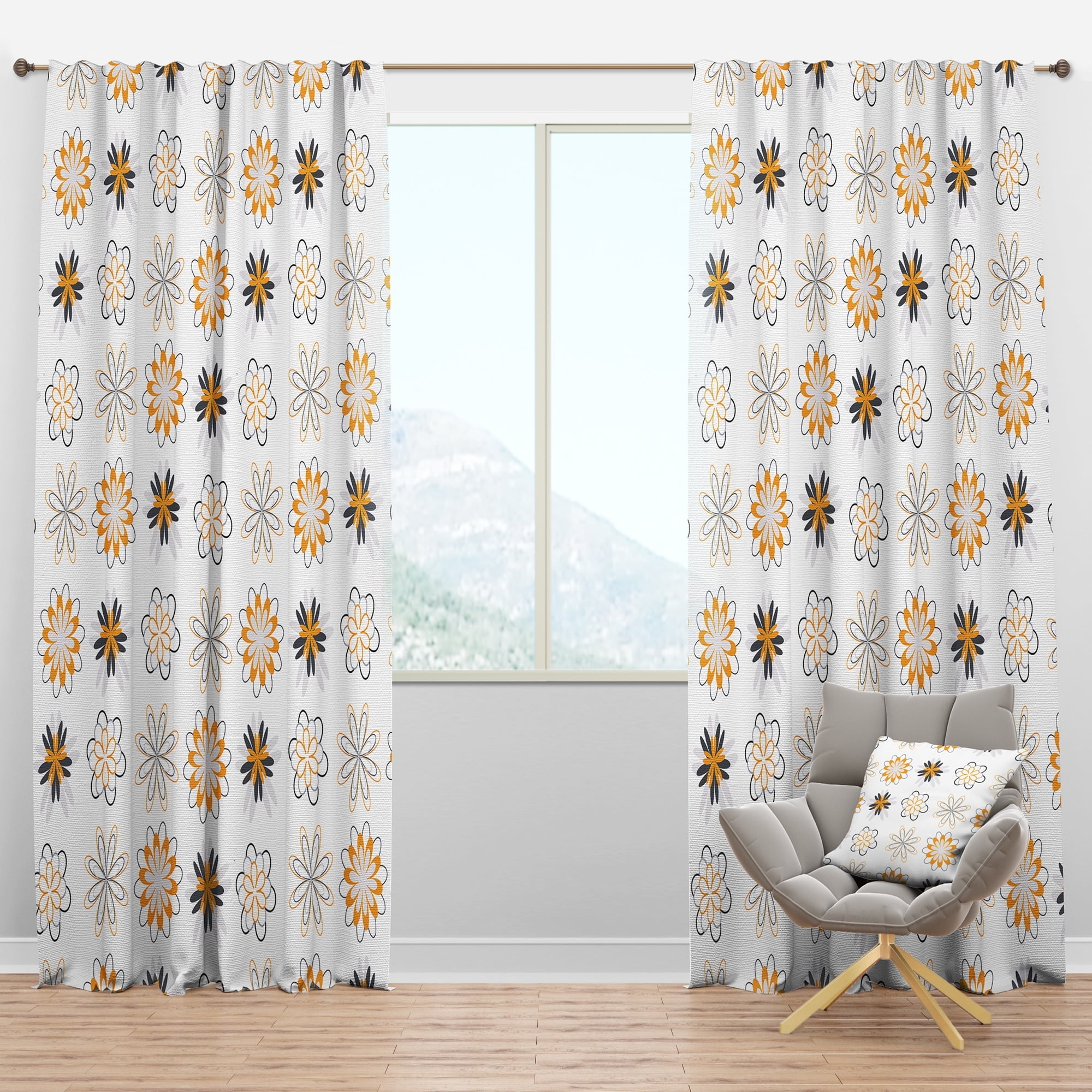 Blackout Curtains: Burnt Orange Floral Retro Patterns