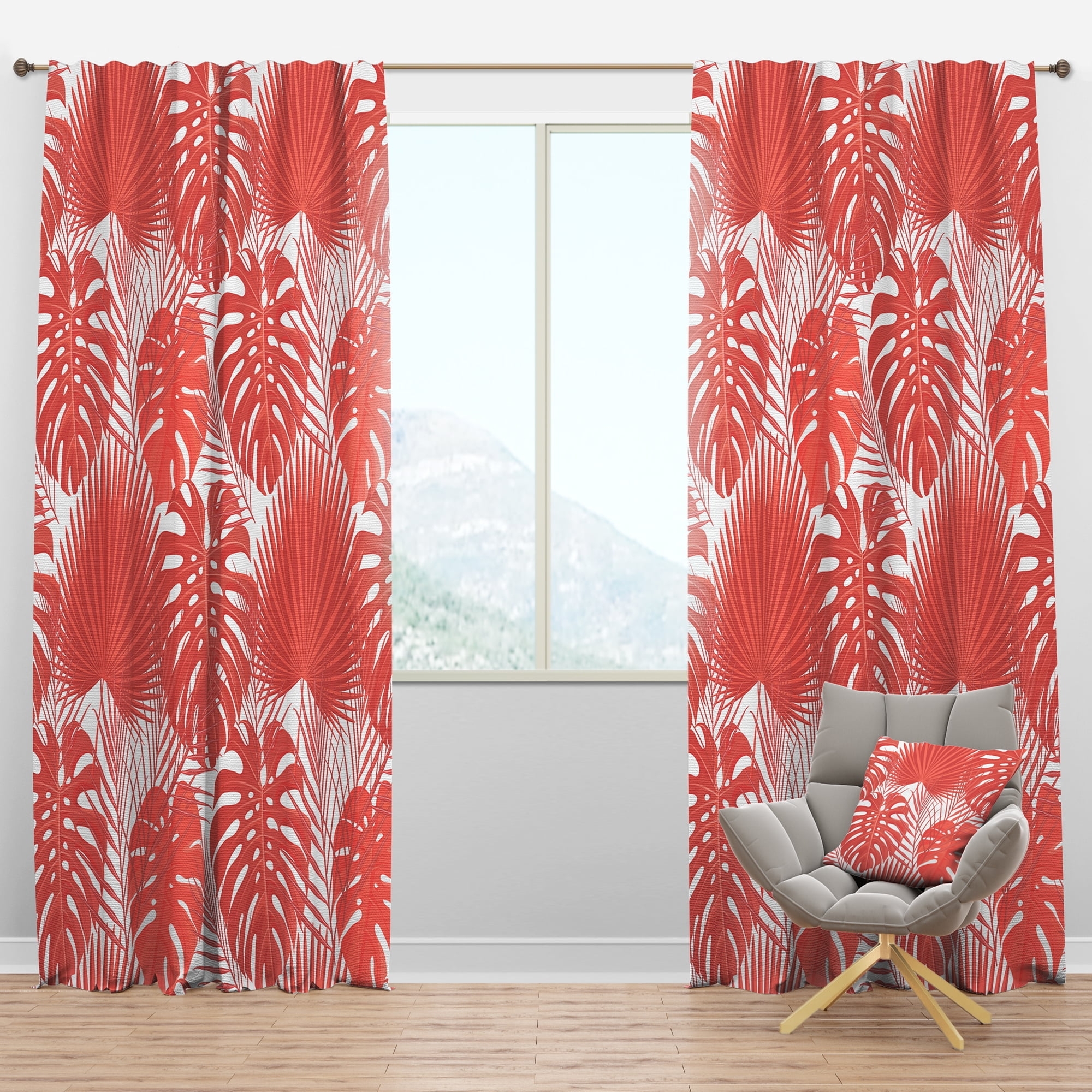Blackout Curtains Coral Tropical Print Red Tropical Leaf Curtains