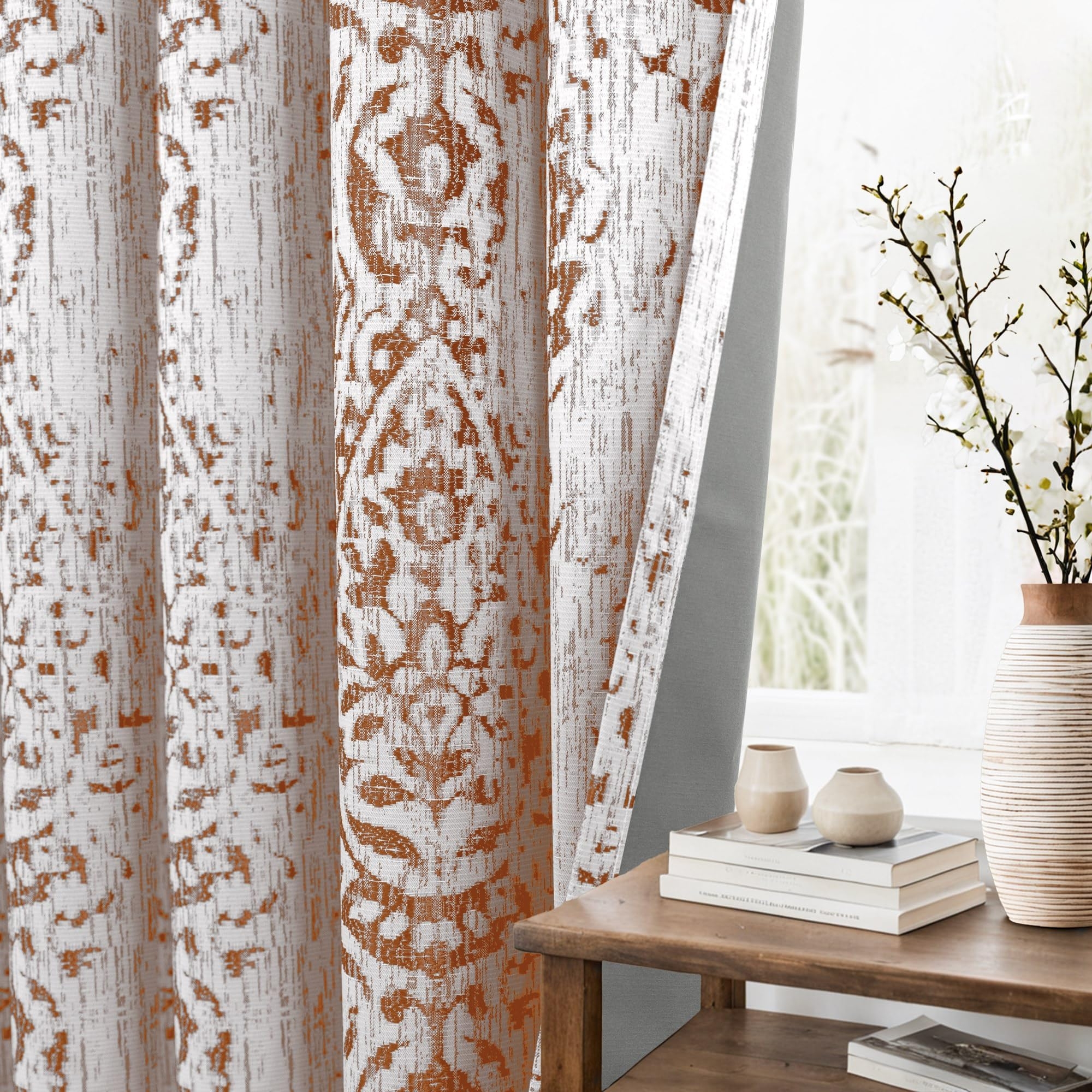 Blackout Curtains featuring Terracotta Medallion Boho Pattern