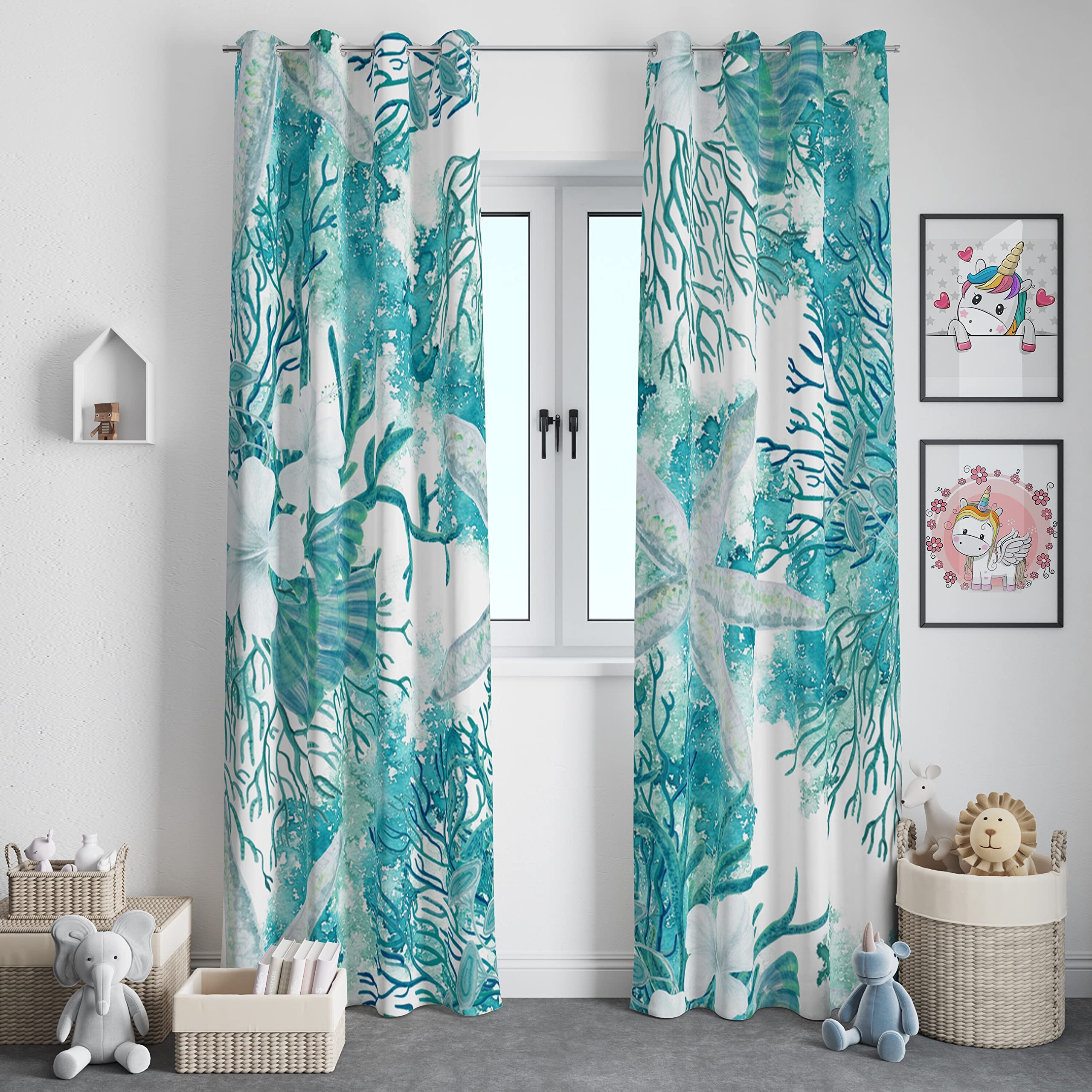 Blackout Curtains Watercolor Sea Life Print Sea Life Blackout Panels