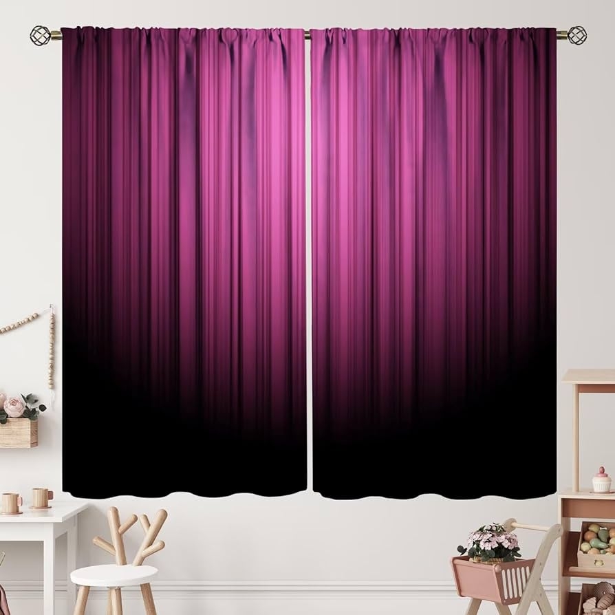 Blackout Curtains with Pink to Black Fade Ombre Gradient