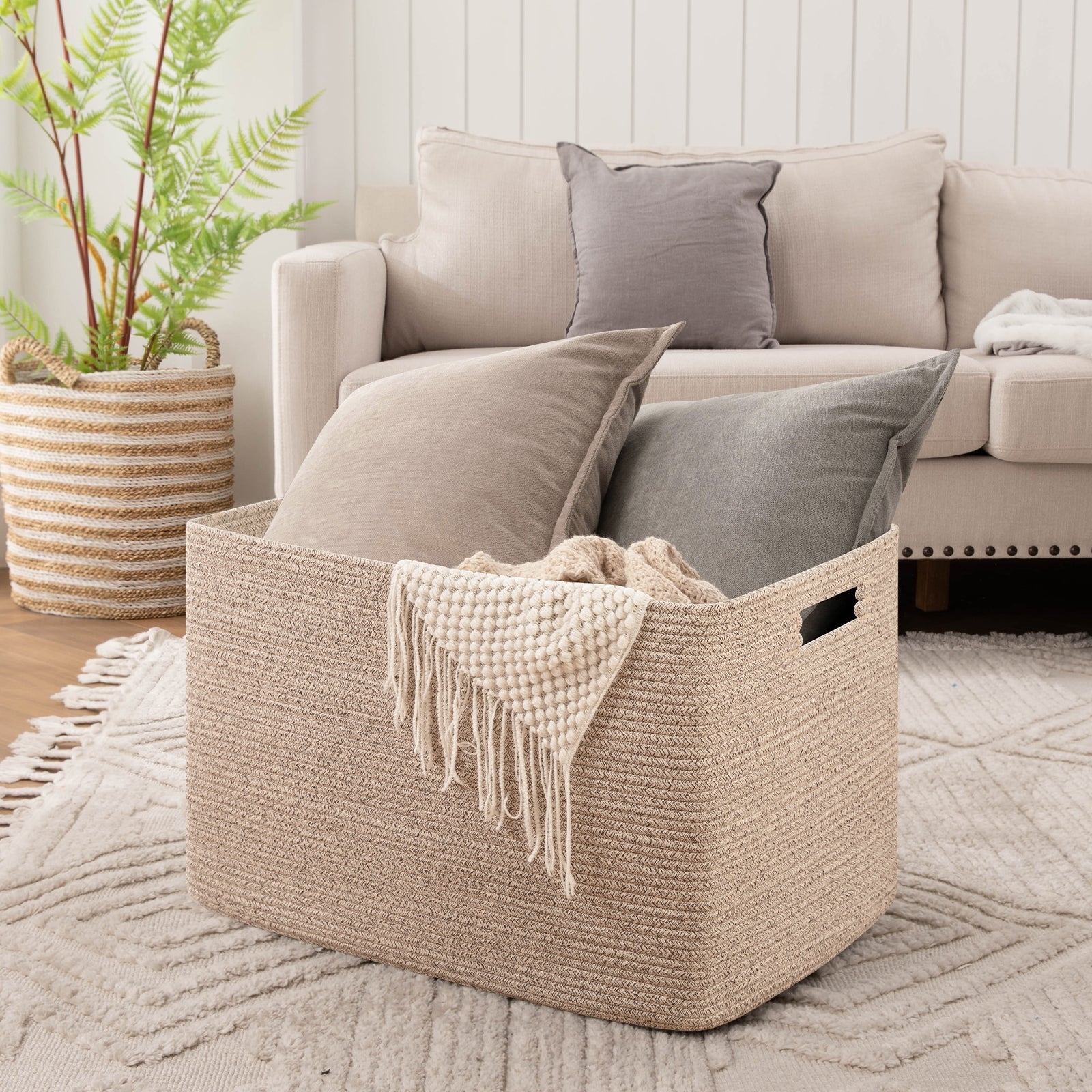 Blanket Basket Extra Large Capacity Woven Rope Storage Bin
