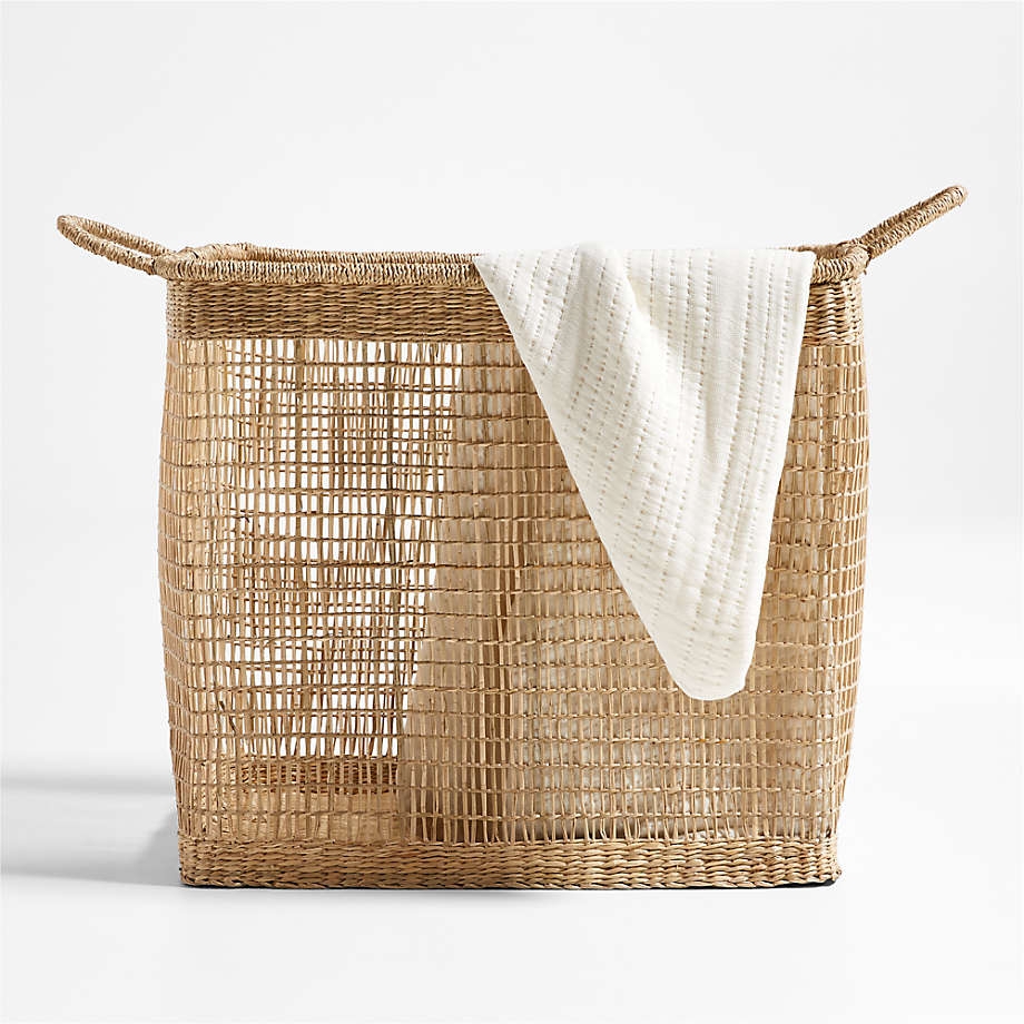 Blanket Basket Open Weave Lattice Natural Fiber Floor Bin