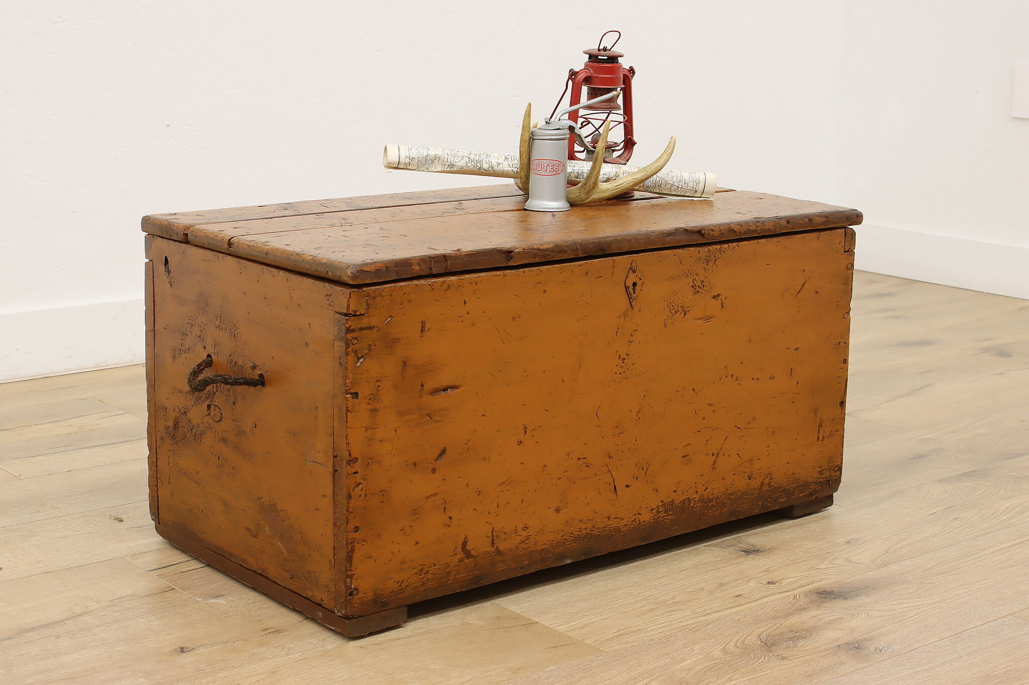 Blanket Chest Forged Iron Handles Antique Pine Trunk