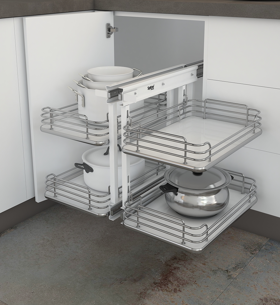 Blind Corner Pull Out Solid White Base Pull-Out Cabinet Baskets