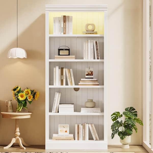 Bookcase Beadboard Back and Fluted Columns with Lights