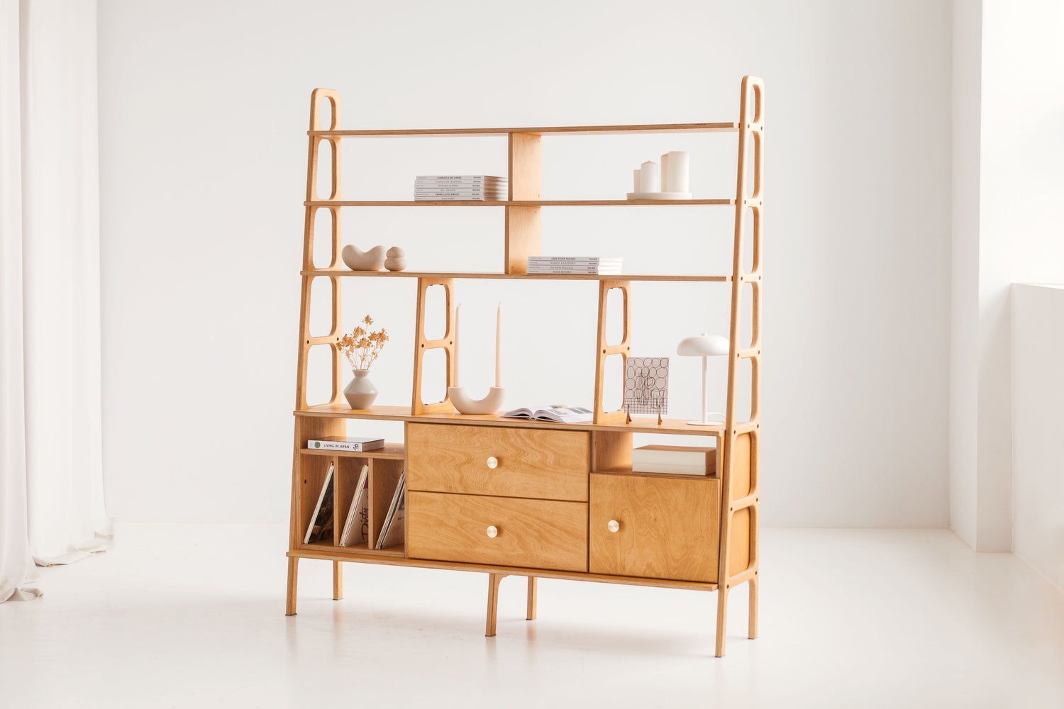 Bookcase: Plywood Edge Detail Honey Wood Record Cabinet