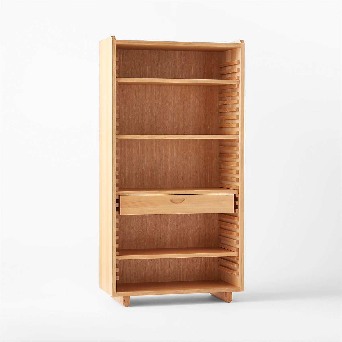Bookcase Slotted Sides and Finger Pull Drawer Storage