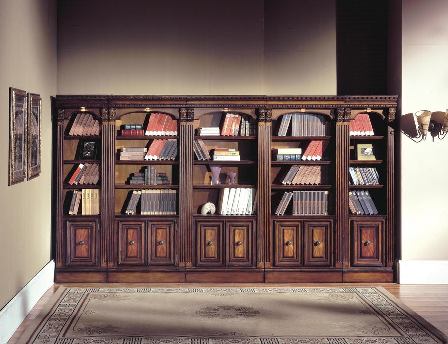 Bookcase Wall: Fluted Pilasters Arched Traditional Library