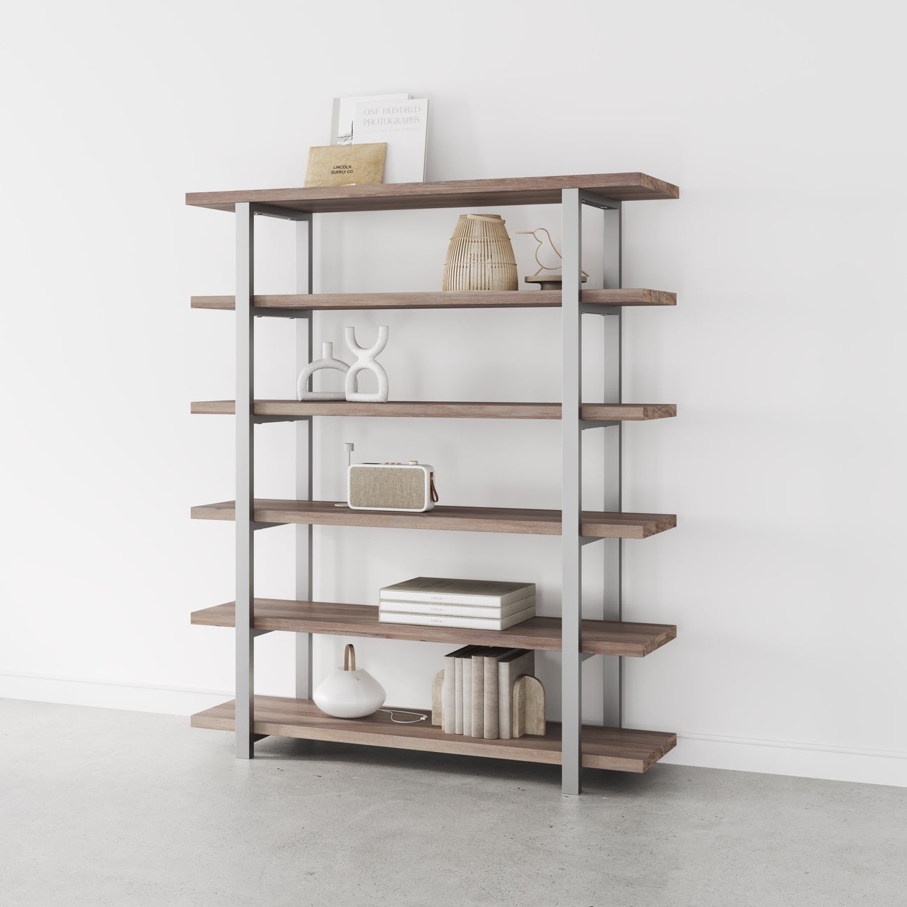 Bookshelf Cantilevered Shelves and Matte Silver Frame
