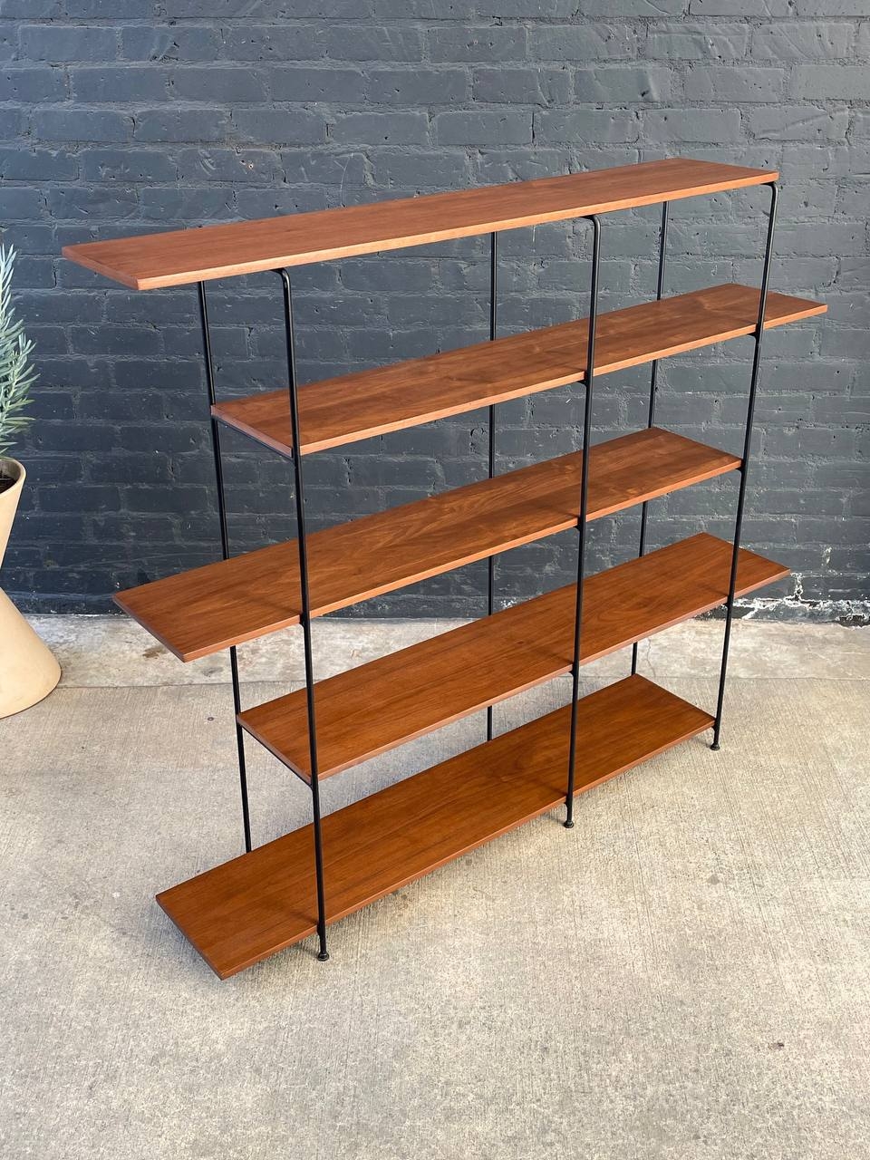 Bookshelf Staggered Shelves Ball Feet Five Tier Walnut Shelf