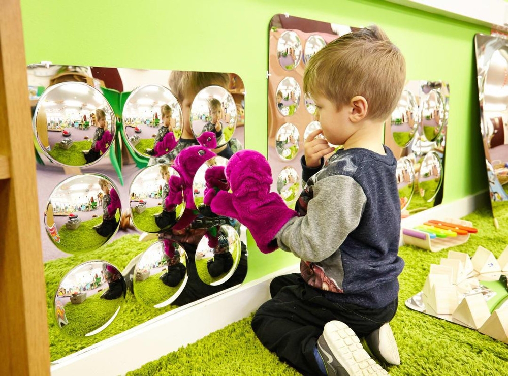 Bubble Mirror Lime Green Nine Bubble Grid Sensory