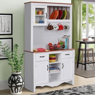 Buffet And Hutch: Plate Rack Mug Hooks Cottage Pantry Cabinet