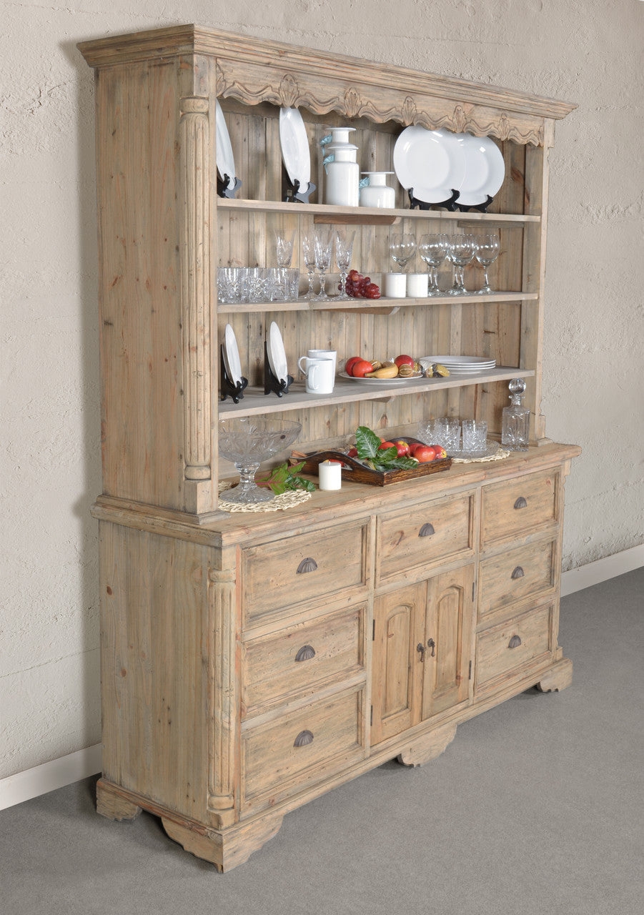 Buffet Hutch: Scalloped Valance Natural Wood Farmhouse Hutch