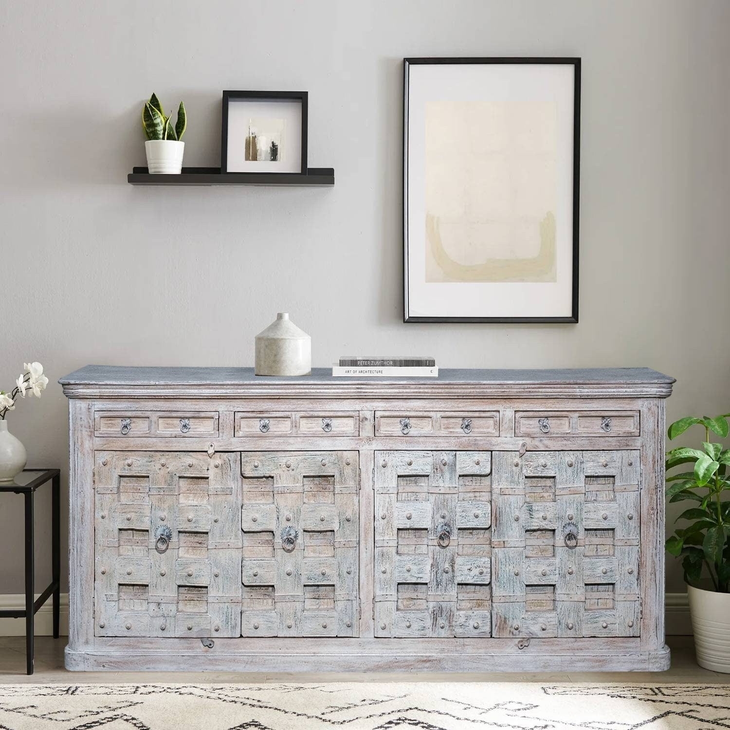 Buffet Sideboard: 106 Inch Intricate Carved Wood Doors