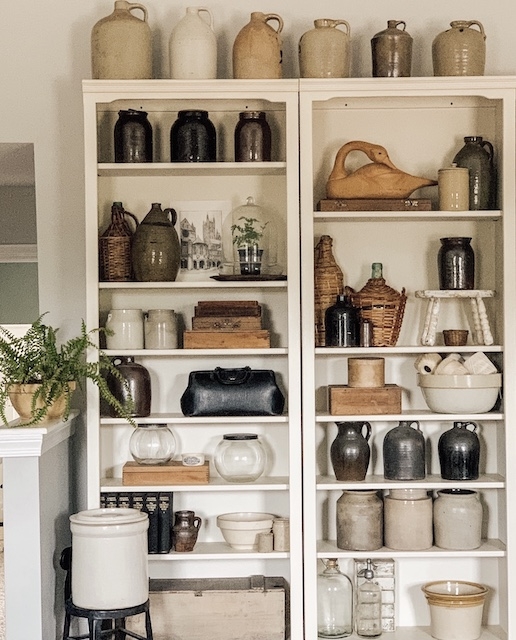 Built In Bookcase for Antique Stoneware Collection Display