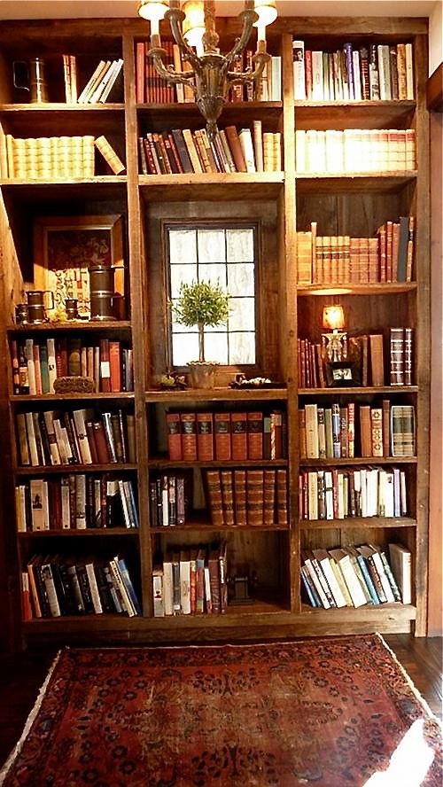 Built In Bookcase: Integrated Window Vintage Library Shelving